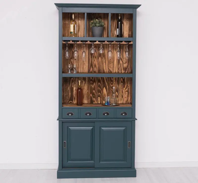 Rustikales Regal aus Massivholz mit Glashalterung | Geschirrschrank