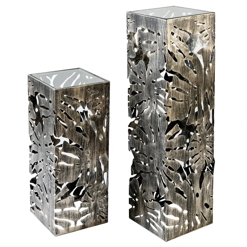 Säule – Blattmotiv Design, Antikfinish Oberfläche, Verspiegelte Details, 70cm Höhe  - Flora | Gilde
