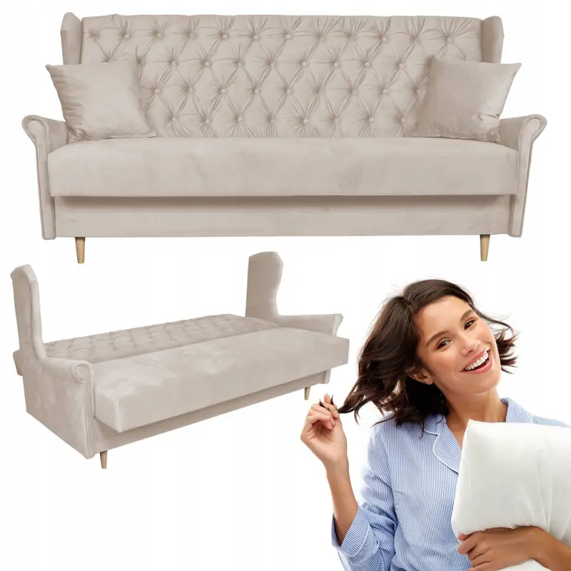 Schlafsofa Gaja beige Samtoptik Schlaffunktion Ausführung Aura 2