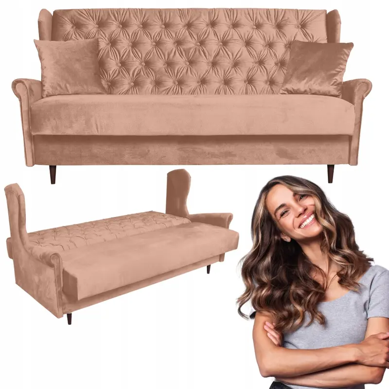 Schlafsofa Gaja rosa Samtoptik Schlaffunktion Ausführung Monolit 61