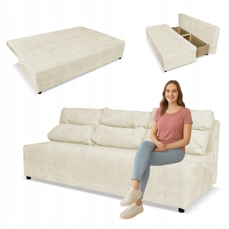 Schlafsofa Kimo beige Samtoptik Stauraum