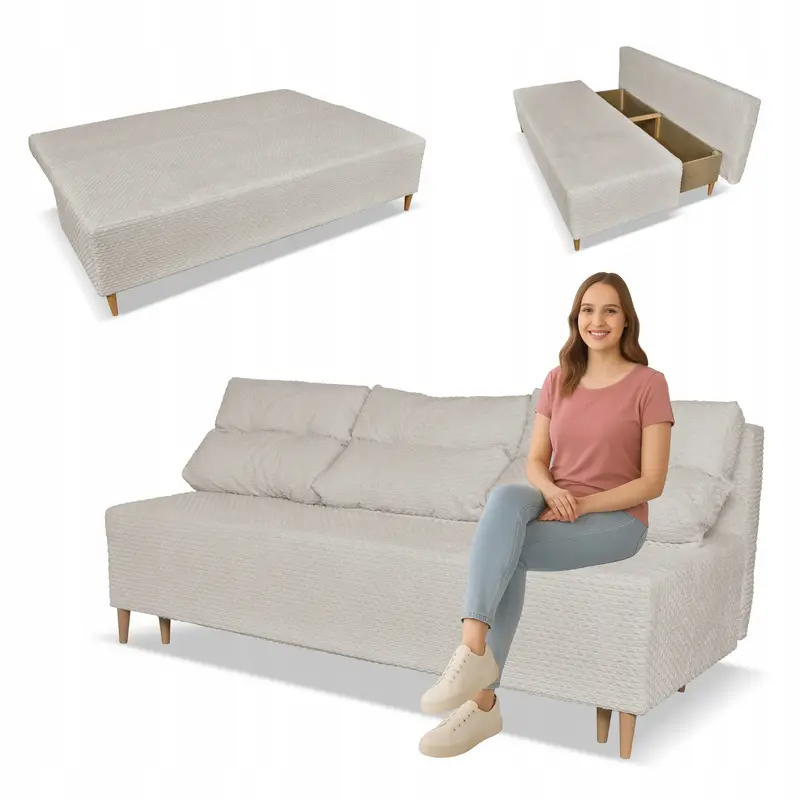 Schlafsofa Kimo beige Stauraum Schlaffunktion