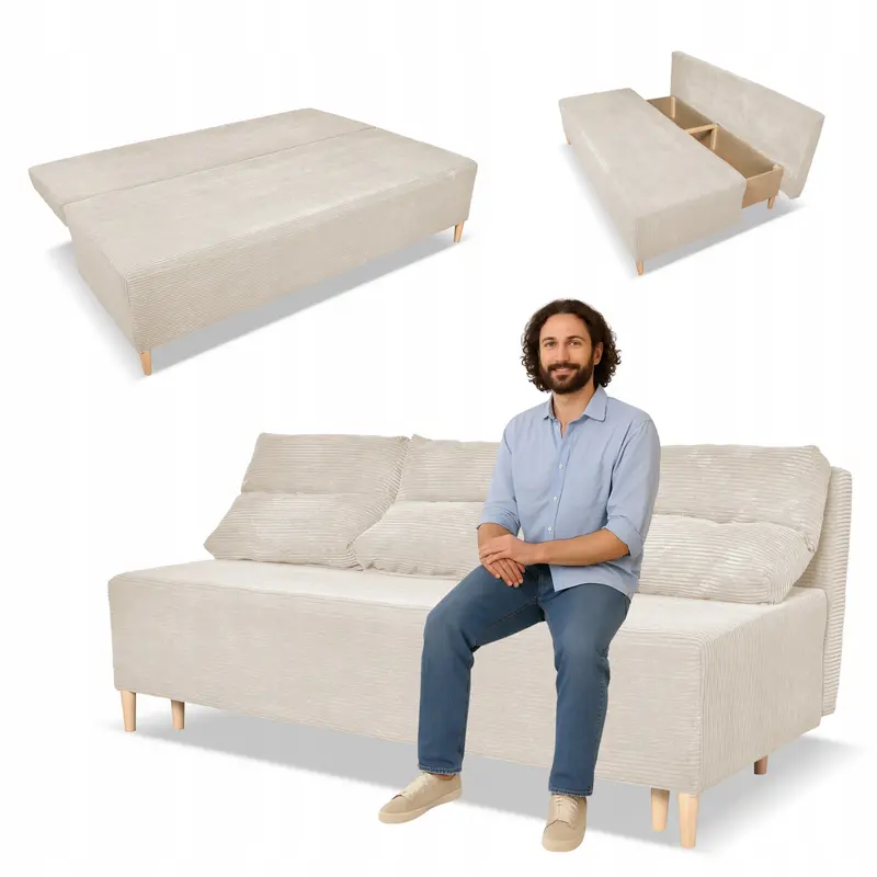 Schlafsofa Kimo beige Stauraum Schlaffunktion