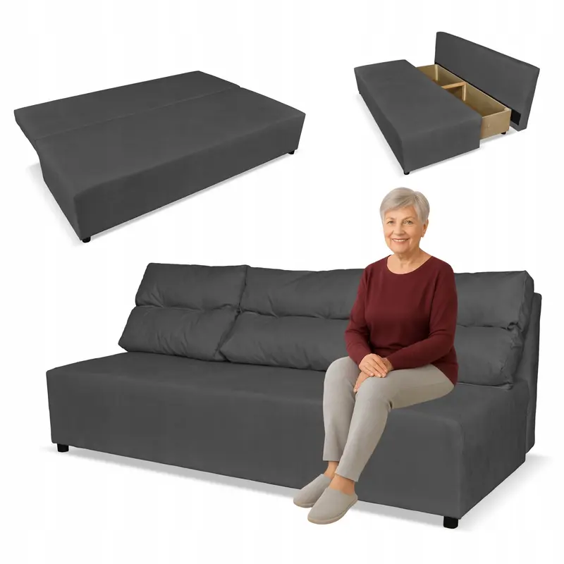 Schlafsofa Kimo grau Samtoptik Stauraum
