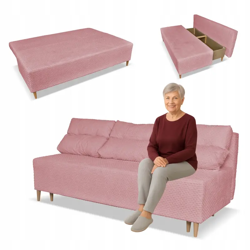 Schlafsofa Kimo rosa Stauraum Schlaffunktion