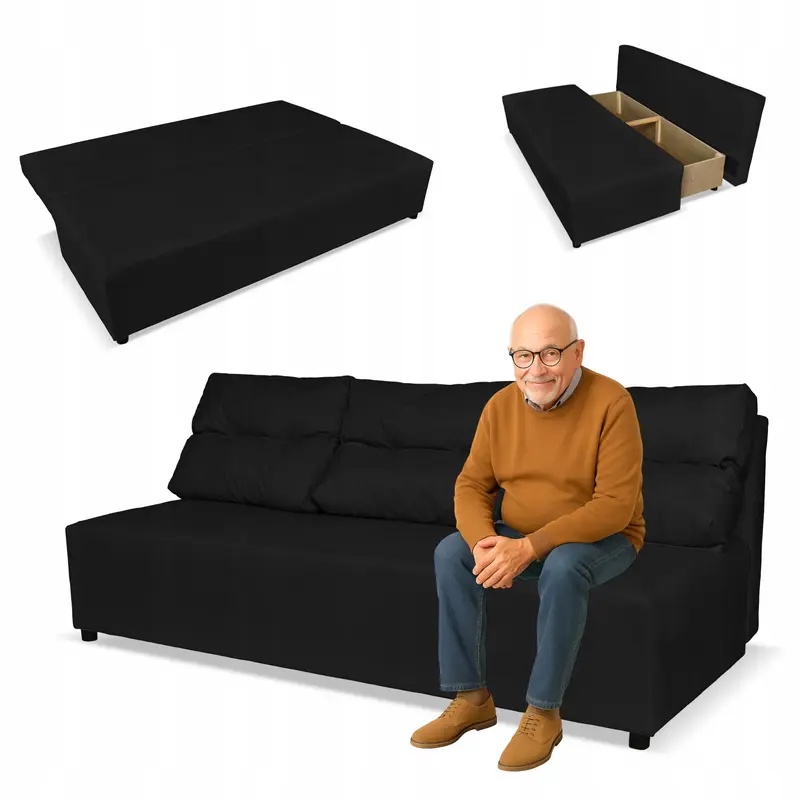 Schlafsofa Kimo schwarz Samtoptik Stauraum