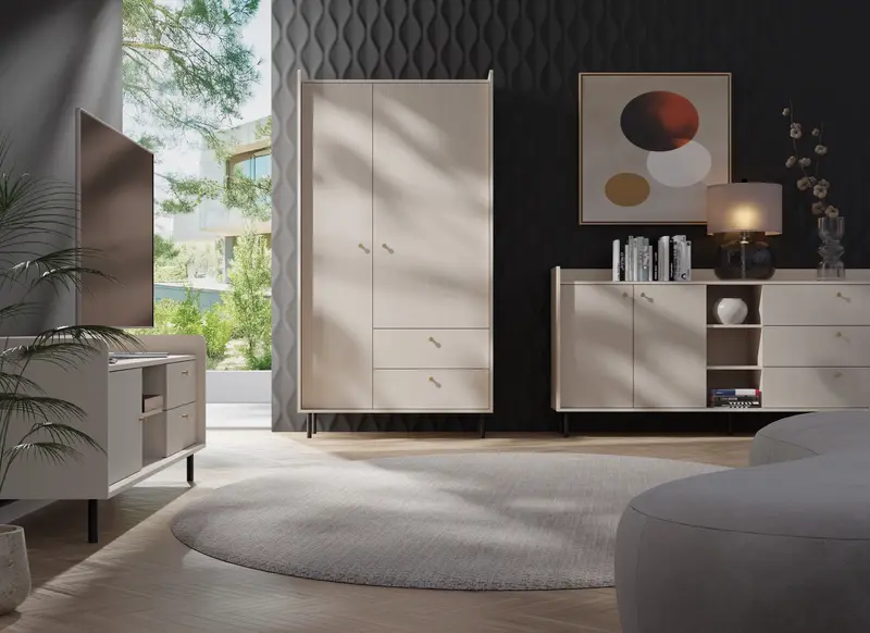 Schlafzimmer Set – 3 Teile – GRANDE System – Beige – Stilvolle Stauraumlösung für moderne Schlafzimmer