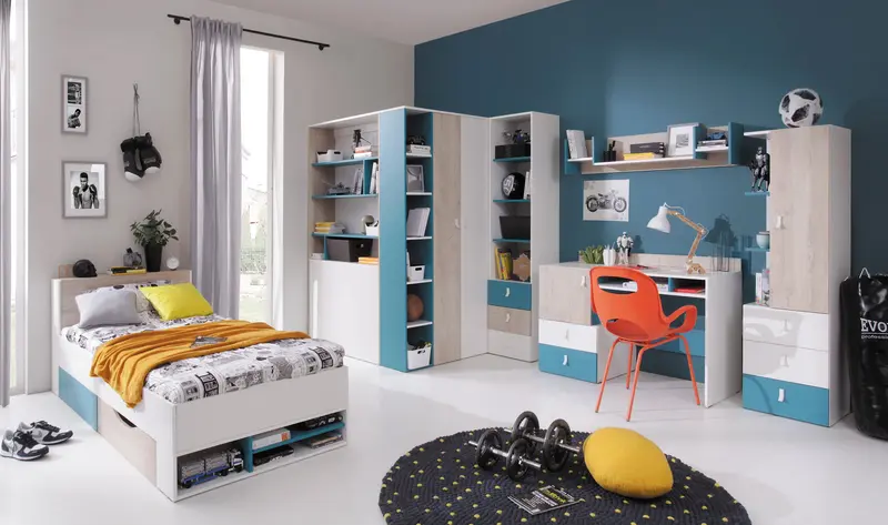 Schlafzimmer Set – 6 Teile – PLANET System – Sonoma Eiche / Weiß – Funktional & Stilvoll ohne Matratze