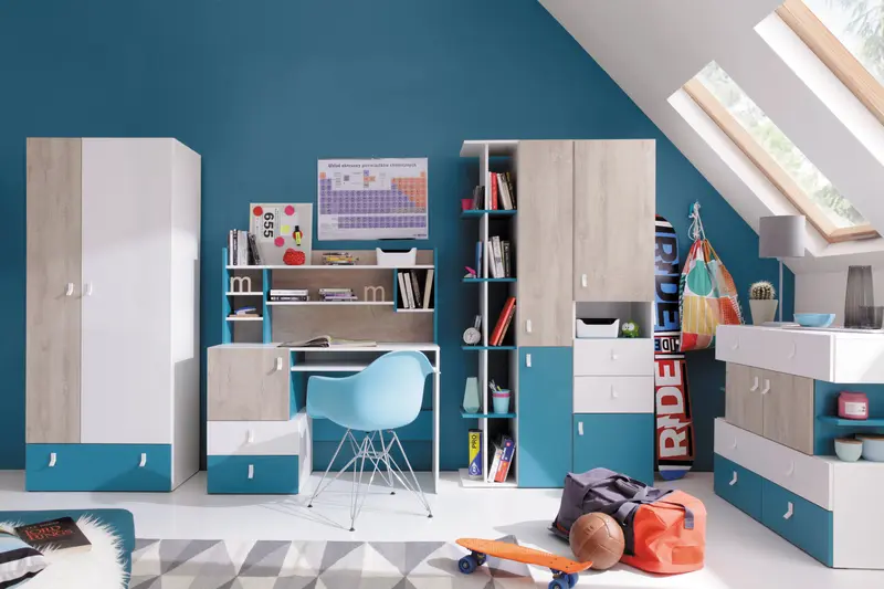Schlafzimmer Set – 6 Teile – PLANET System – Sonoma Eiche / Weiß – Komplettes Set für Kinder & Jugendliche