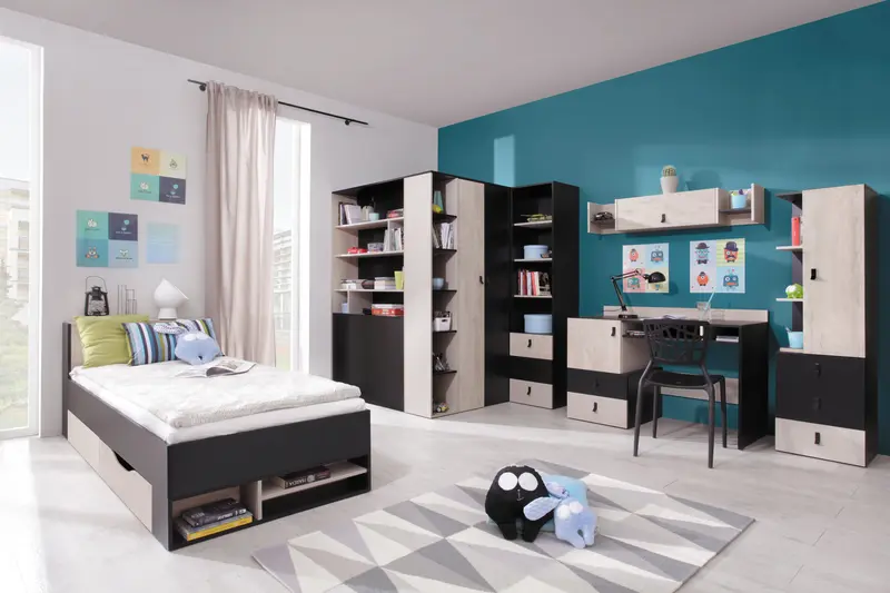 Schlafzimmer Set – 6 Teile – PLANET System – Sonoma / Schwarz – Funktional & Stilvoll ohne Matratze
