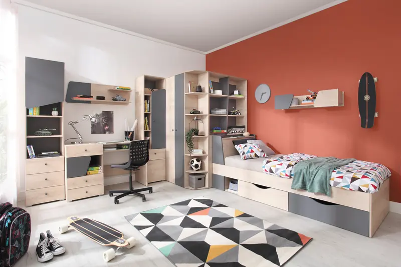 Schlafzimmer Set – 7 Teile – DELTA System – Artisan Eiche / Anthrazit – Jugendzimmer Komplettset ohne Matratze