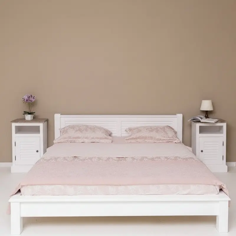 Schlafzimmer-Set - Bett aus Massivholz mit zwei Nachttischen