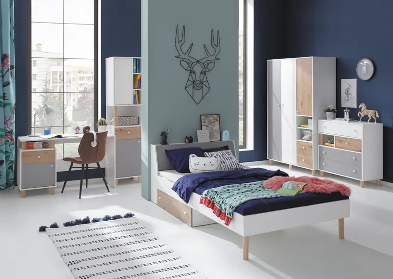 Schlafzimmer-Set – FARO – 5 Teile, Grau / Weiß, modern