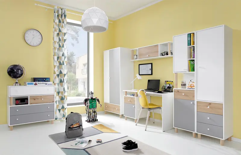 Schlafzimmer-Set – FARO – 6 Teile, Grau / Weiß, fürs Jugendzimmer