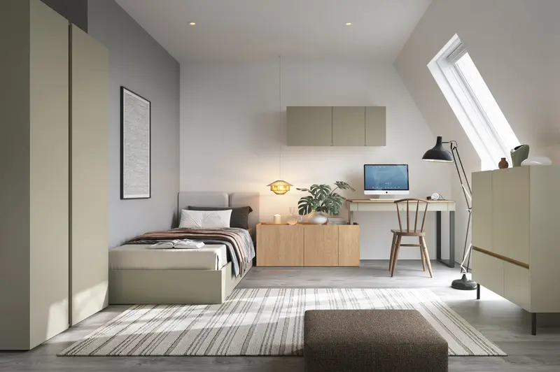 Schlafzimmer Set – LUCA System – 5 Teile, Grau – Praktisches Jugendzimmer für Kinder und Jugendliche, ohne Matratze