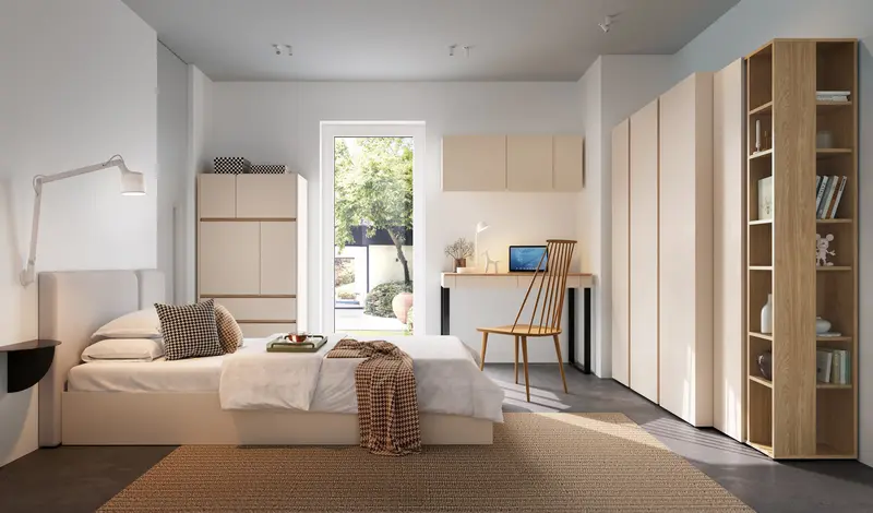 Schlafzimmer Set – LUCA System – 6 Teile, Beige – Funktionales Jugendzimmer mit modernem Design, ohne Matratze