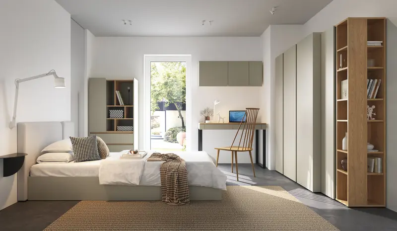 Schlafzimmer Set – LUCA System – 6 Teile, Grau – Funktionales Jugendzimmer mit klarer Struktur, ohne Matratze