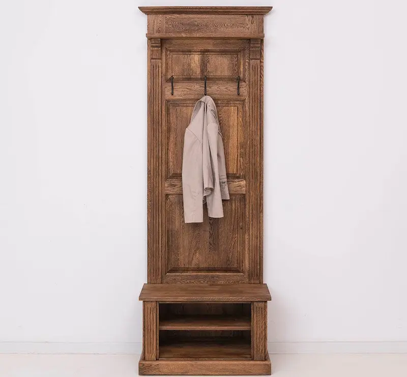 Schmale Garderobe aus massiver Eiche mit Ablage und 3 Haken