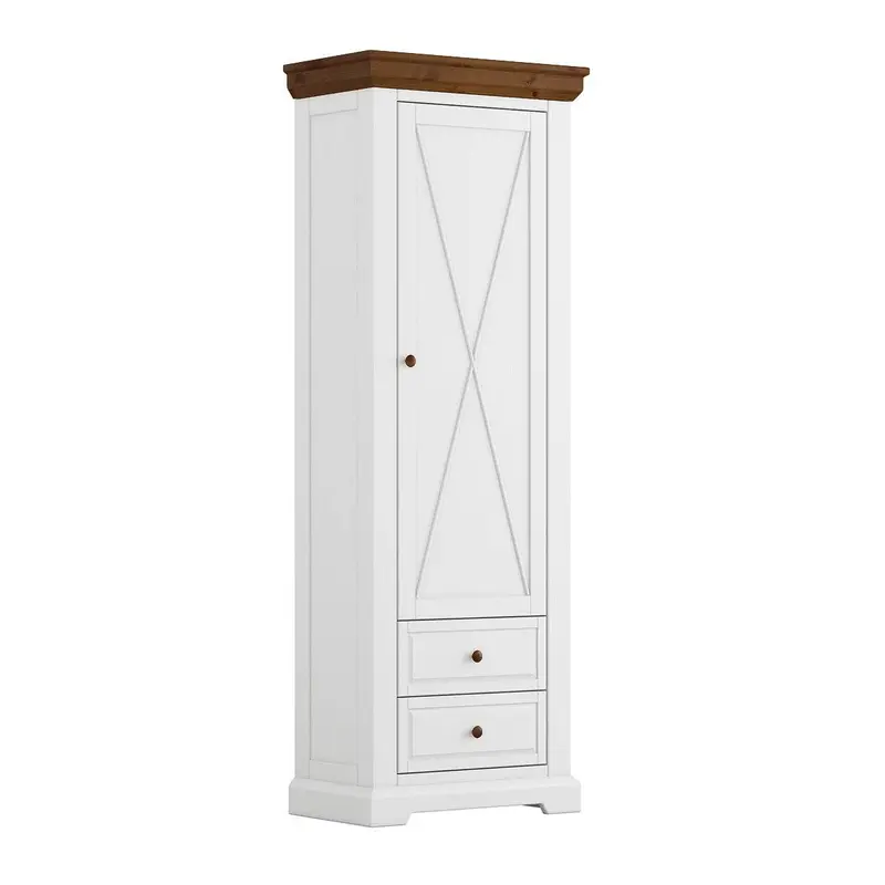 Schmaler Schrank aus Massivholz | Wohnzimmerschrank Marone Elite Tabacco mit zwei Schubladen