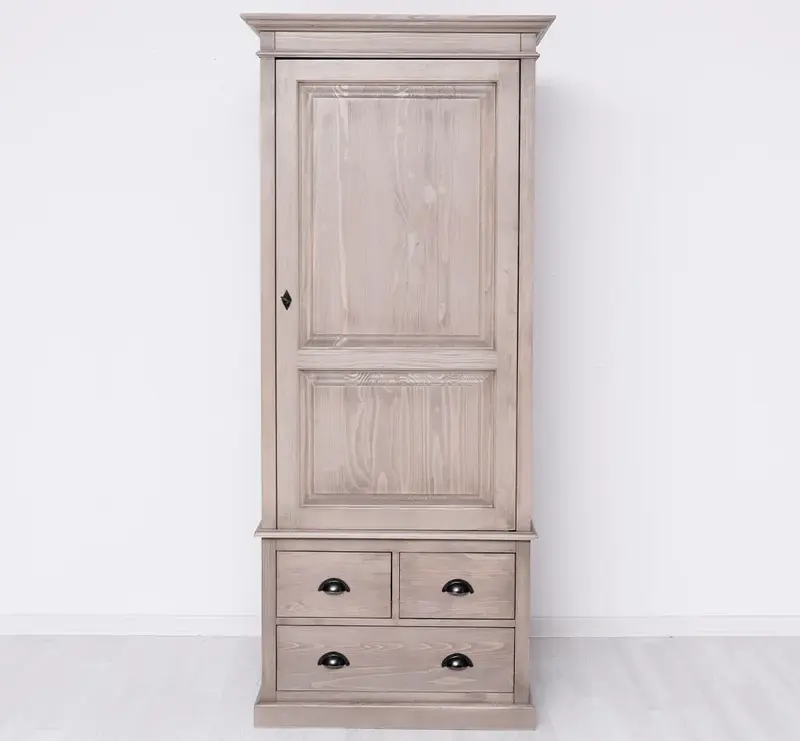 Schmaler Vintage Kleiderschrank aus Massivholz mit vier Schubladen