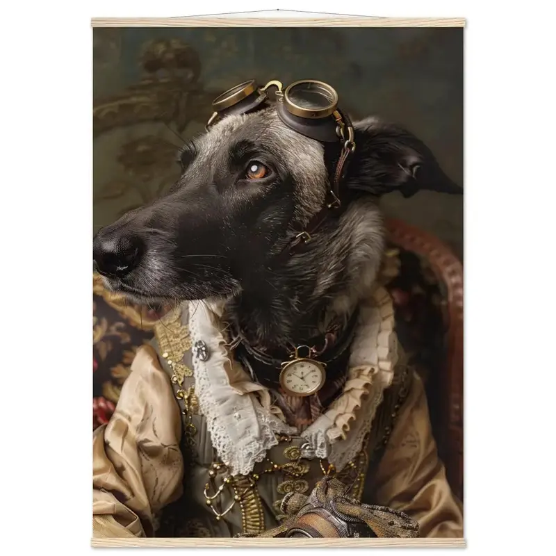 Schoolposter - Anatolischer Hirtenhund, Steampunk Outfit, mattes Papier, magnetische Holzleisten | St Tropez Art