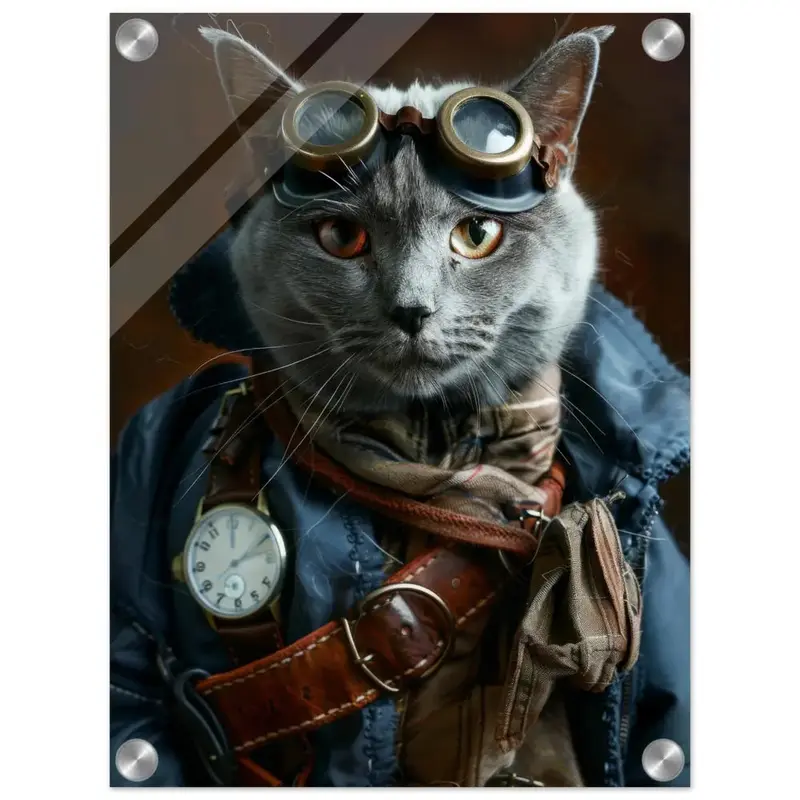 Schoolposter - Chartreux Katze, Steampunk-Outfit, Magnet-Holzleisten | St Tropez Art