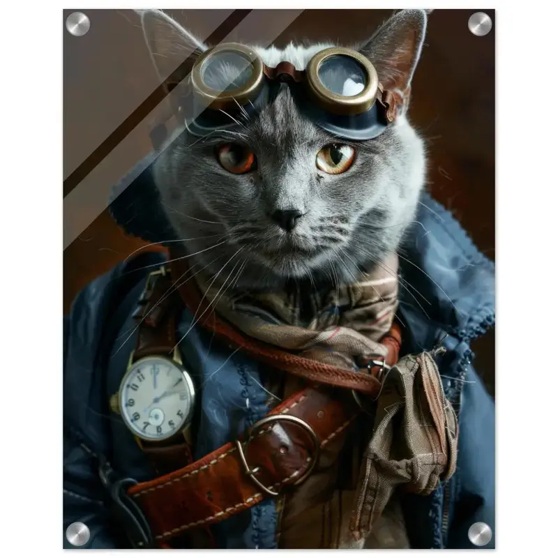 Schoolposter - Chartreux Katze, Steampunk-Outfit, Plexiglasdruck | St Tropez Art