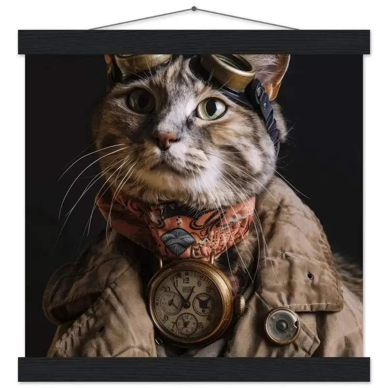 Schoolposter - Korat Katze, Steampunk-Outfit, mattes Papier, Magnet-Holzleisten | St Tropez Art