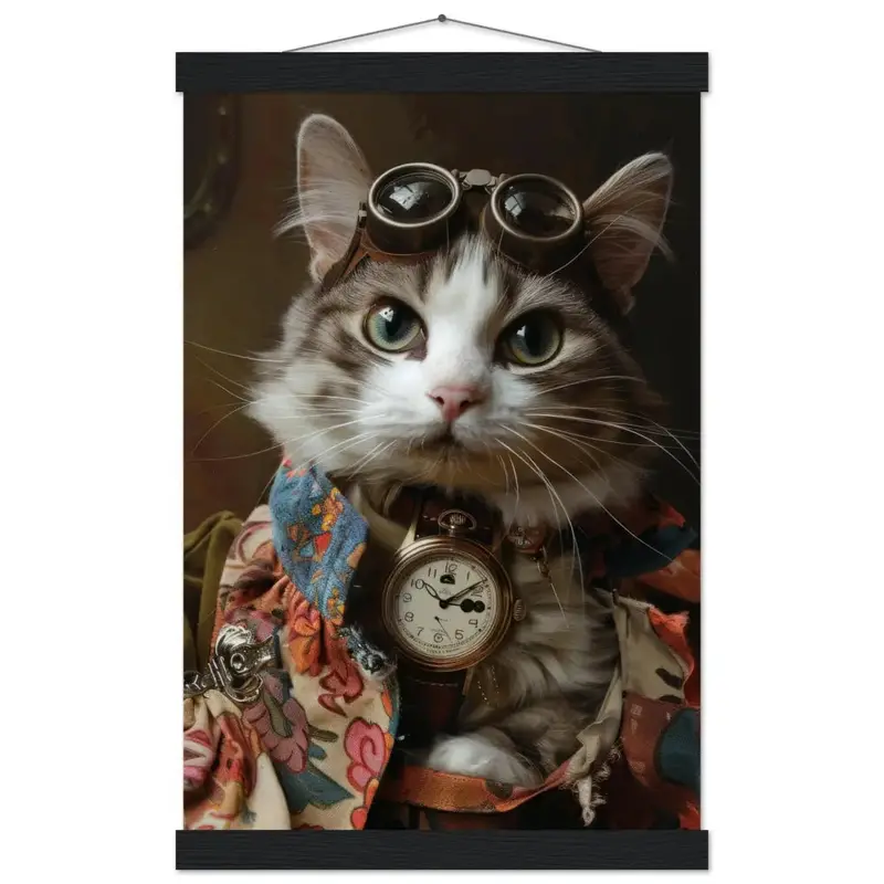 Schoolposter - Manx-Katze, Blumenmantel, Samtakzente, goldene Taschenuhr | St Tropez Art