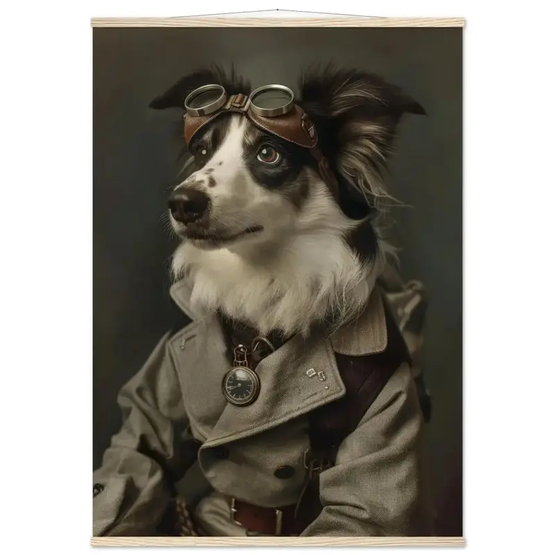 Schoolposter - Norwegischer Lundehund, Steampunk-Outfit, Magnet-Holzleisten | St Tropez Art
