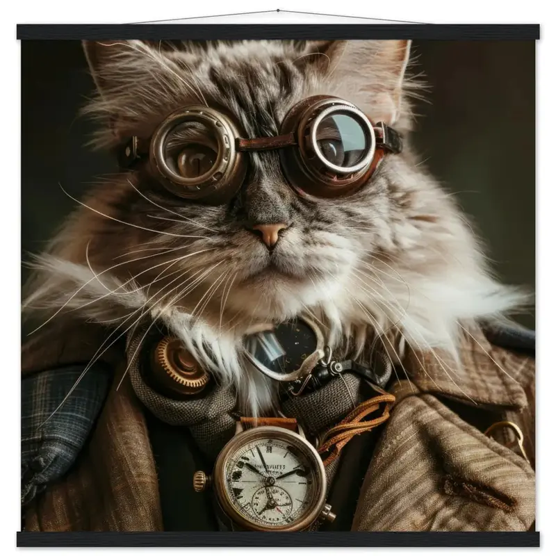 Schoolposter – Orientalische Langhaar Katze, gestreifter Mantel, mattes Papier, Magnet-Holzleisten | St Tropez Art