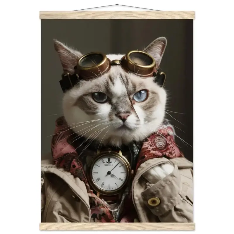 Schoolposter - Singapura-Katze, beiger Mantel, Spitzenakzente, bronzene Taschenuhr | St Tropez Art