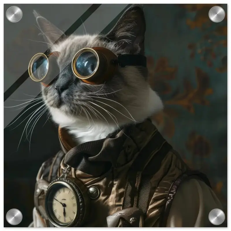 Schoolposter - Tonkinese Katze, Steampunk-Outfit, Plexiglasdruck | St Tropez Art