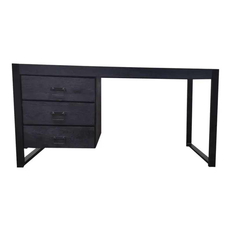 Schreibtisch - Mangoholz Schwarz, Drei Schubladen, Metallgestell, 145 cm – Boaz | Starfurn