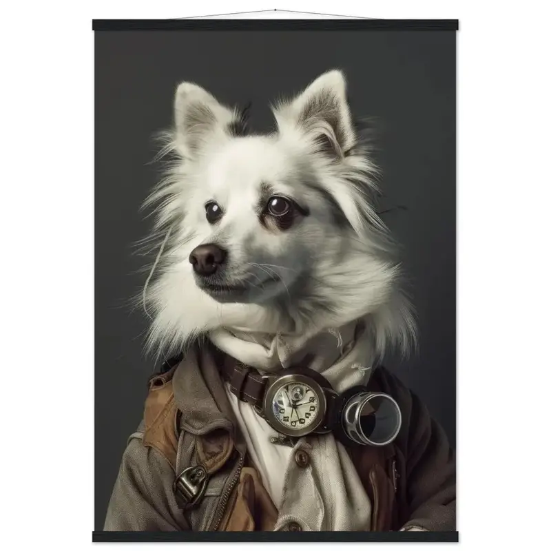 Schulposter Amerikanischer Eskimohund, Steampunk-Stil, antike bronzefarbene Uhr, silberfarbene Brille | St Tropez Art