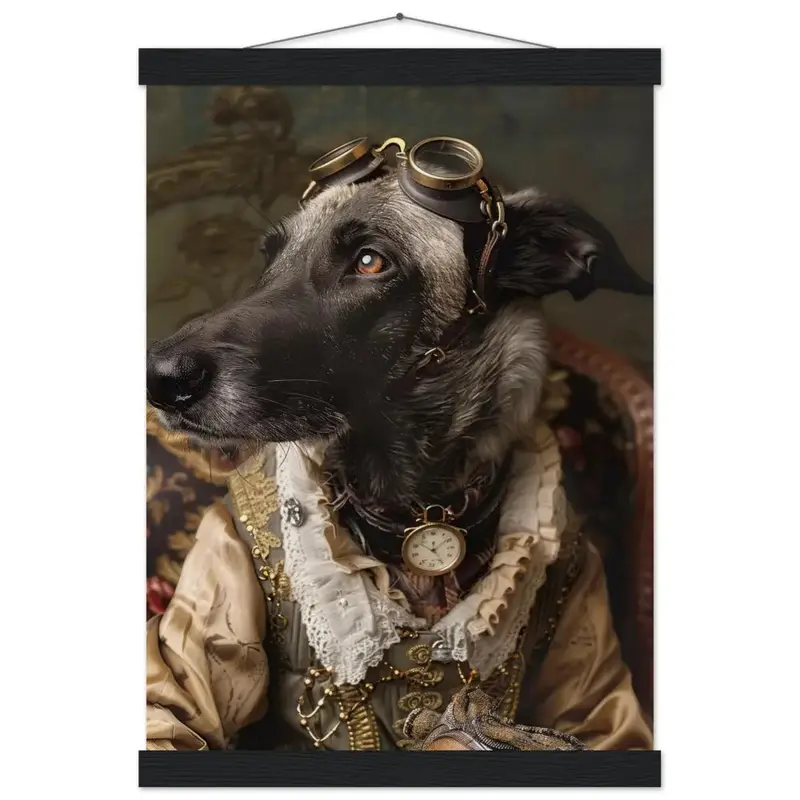 Schulposter Anatolischer Hirtenhund, Steampunk-Stil, antike bronzefarbene Uhr, robuste Brille | St Tropez Art