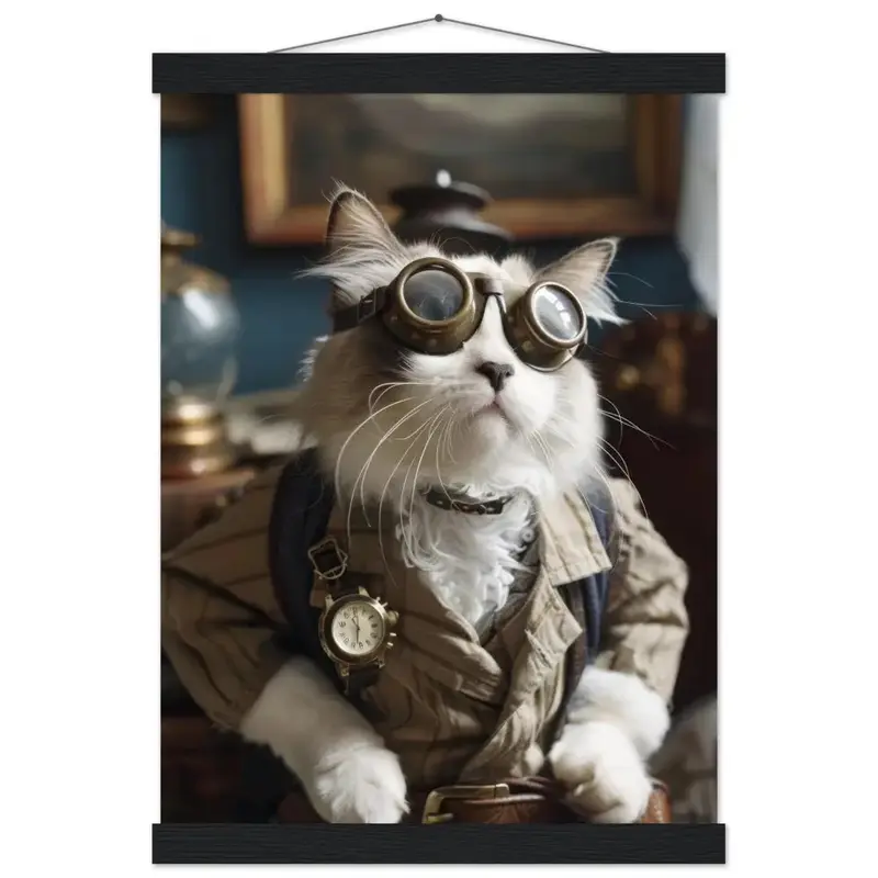 Schulposter – Australian-Mist-Katze Motiv, Steampunk-Kunstmotiv, Magnetische Holzaufhängung | St Tropez Art
