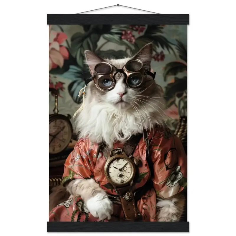 Schulposter – Balinesische Katze, Steampunk-Outfit, antike Taschenuhr | St Tropez Art