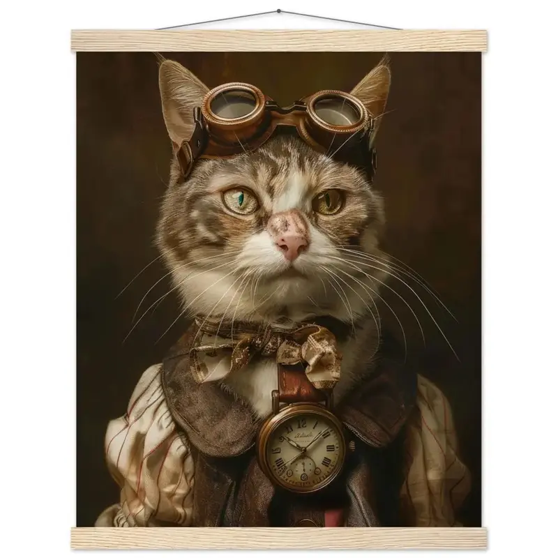 Schulposter – Chartreux Katze, Lederjacke, antike Taschenuhr | St Tropez Art