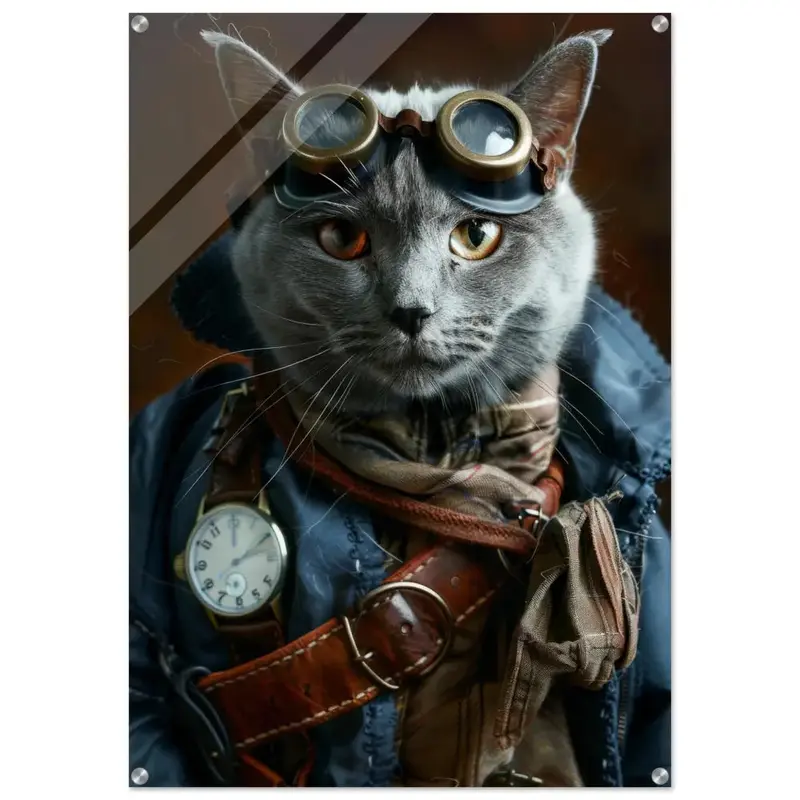 Schulposter Chartreux Katze – Steampunk-Outfit – Antike Taschenuhr | St Tropez Art