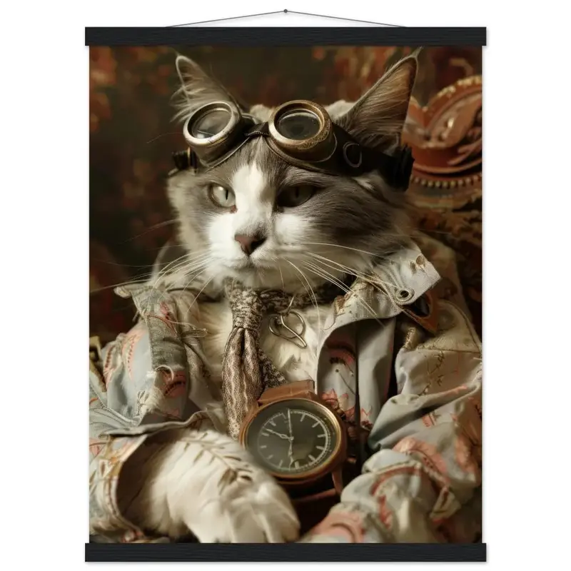 Schulposter – Chartreux Katze, Steampunk-Outfit, Blumenmuster | St Tropez Art