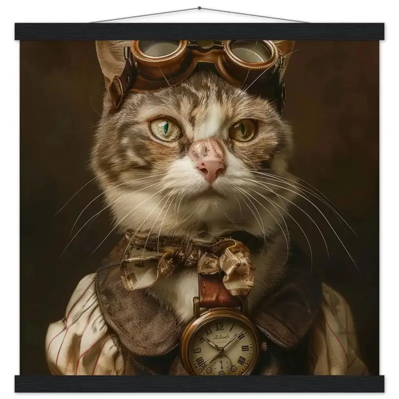 Schulposter – Chartreux Katze, Steampunk-Outfit, Taschenuhr | St Tropez Art