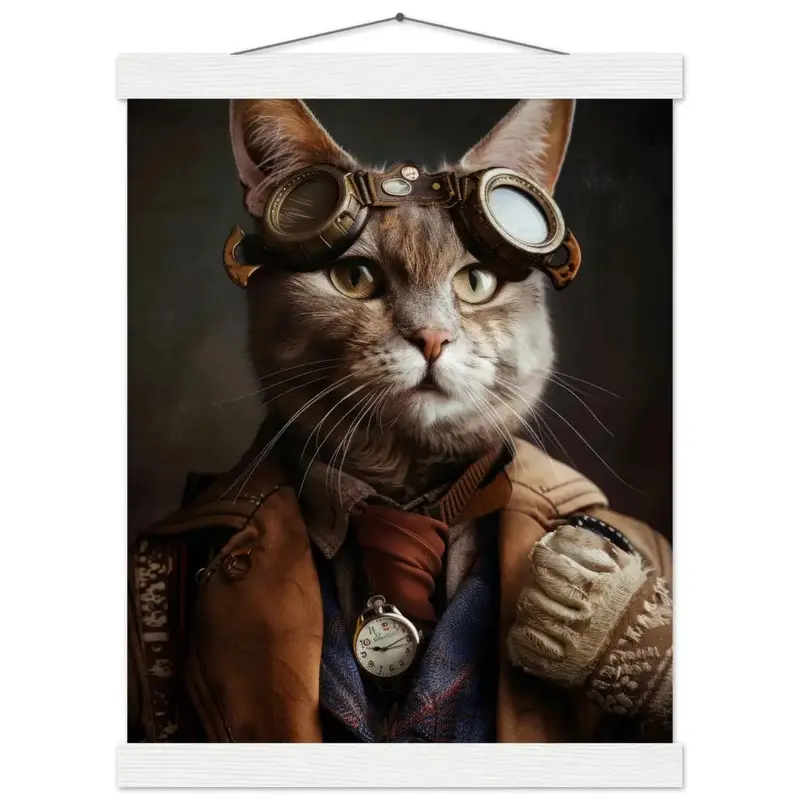 Schulposter - Chausie-Katze-Motiv, mattes FSC-zertifiziertes Papier, Magnet-Holzleisten aus Kiefernholz, magnetische Holzdübel oben & unten | St Tropez Art