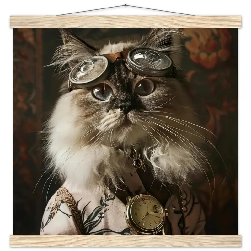 Schulposter - Himalaya-Katze-Motiv, mattes FSC-zertifiziertes Papier, Magnet-Holzleisten aus Kiefernholz, magnetische Holzdübel oben & unten | St Tropez Art