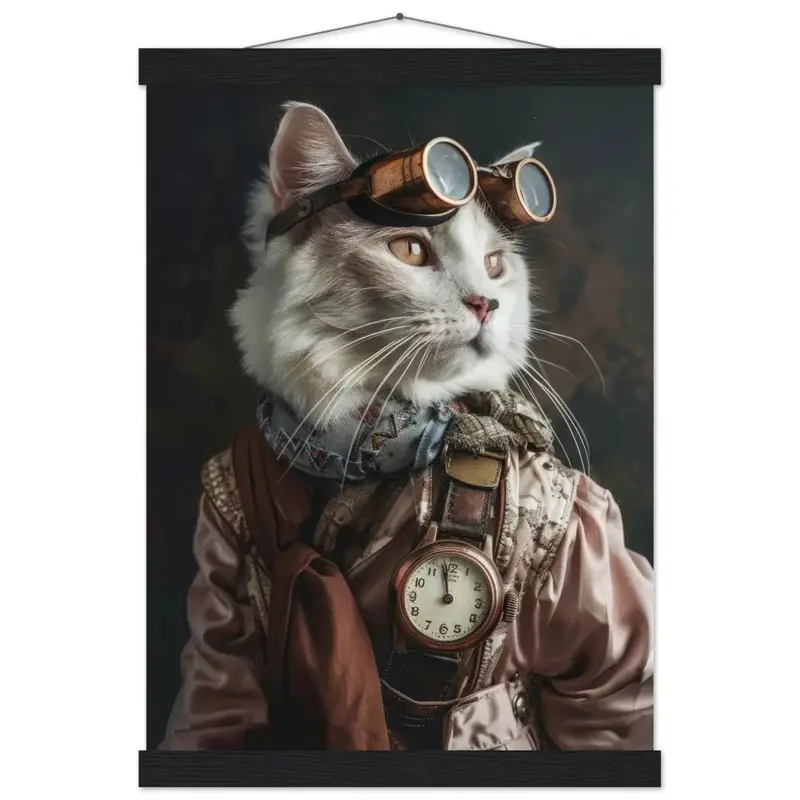 Schulposter – Javanische-Katze Motiv, Steampunk-Kunstmotiv, Magnetische Holzaufhängung | St Tropez Art