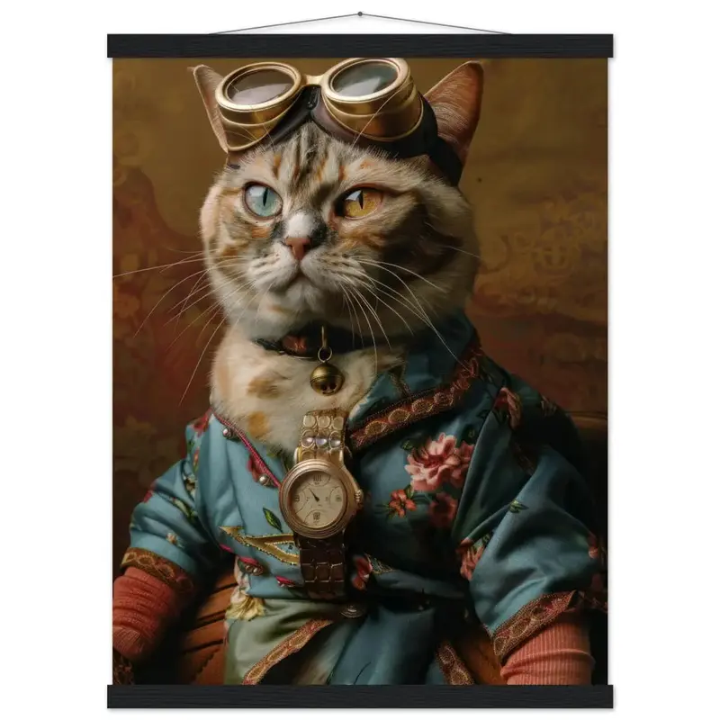 Schulposter - Korat-Katze-Motiv, mattes FSC-zertifiziertes Papier, Magnet-Holzleisten aus Kiefernholz, magnetische Holzdübel oben & unten | St Tropez Art