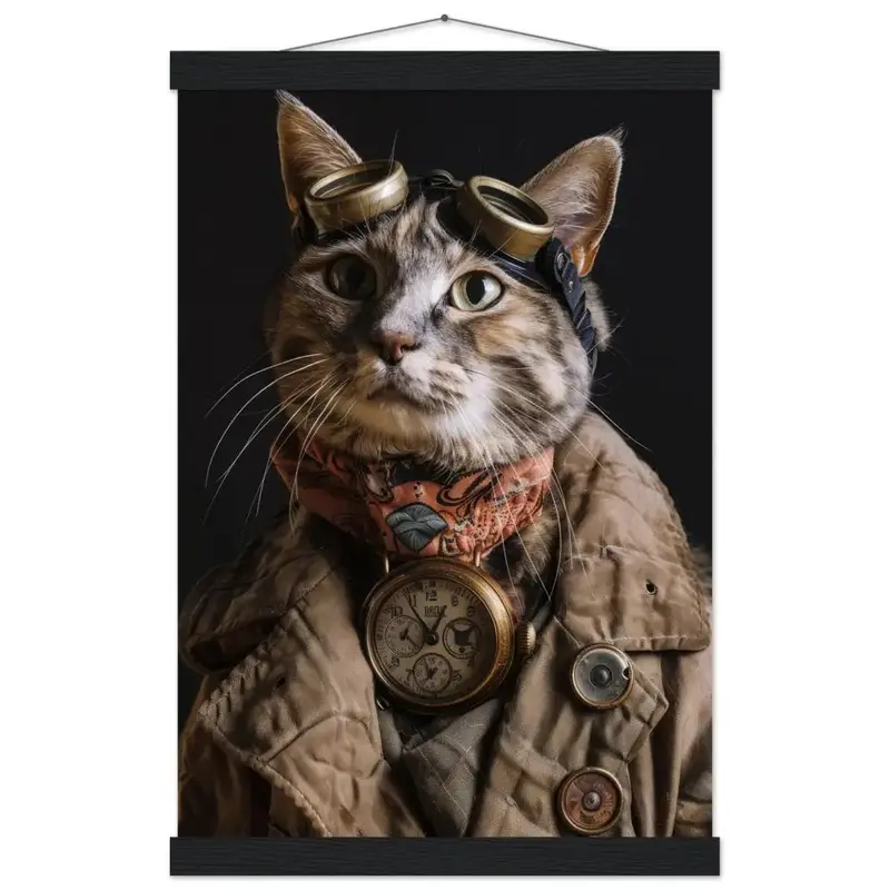 Schulposter - Korat-Katze-Motiv, mattes FSC-zertifiziertes Papier, Magnet-Holzleisten aus Kiefernholz, magnetische Holzdübel oben & unten | St Tropez Art