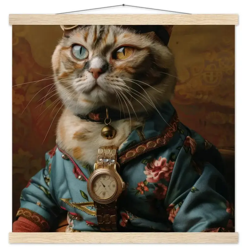 Schulposter - Korat-Katze-Motiv, mattes FSC-zertifiziertes Papier, Magnet-Holzleisten aus Kiefernholz, magnetische Holzdübel oben & unten | St Tropez Art