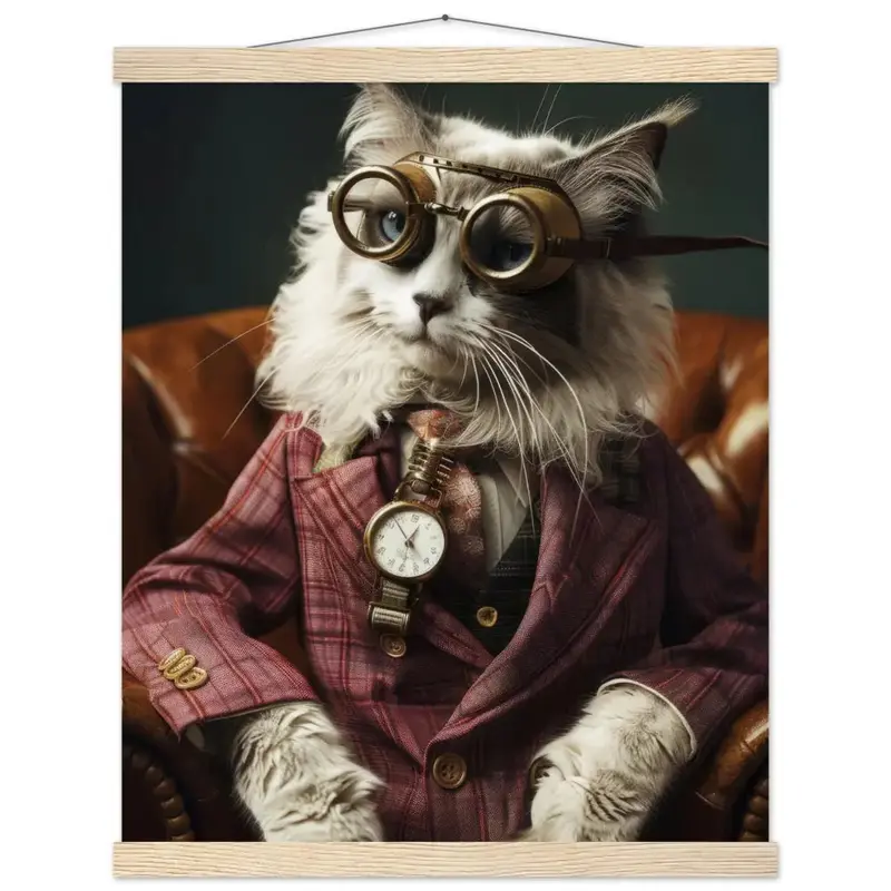 Schulposter - LaPerm-Katze-Motiv, mattes FSC-zertifiziertes Papier, Magnet-Holzleisten aus Kiefernholz, magnetische Holzdübel oben & unten | St Tropez Art
