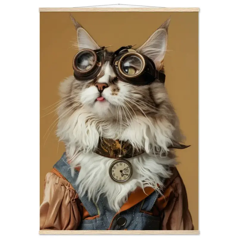 Schulposter – Maine-Coon-Katze, Steampunk-Outfit, Brille | St Tropez Art